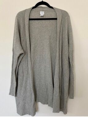 Peyton Jensen Gray Open Front Duster Cardigan Ribbed Long Sleeve 100% Cotton
